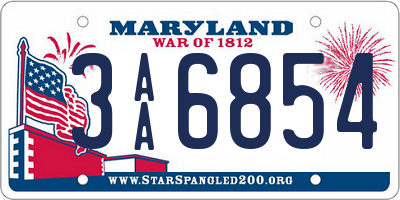 MD license plate 3AA6854