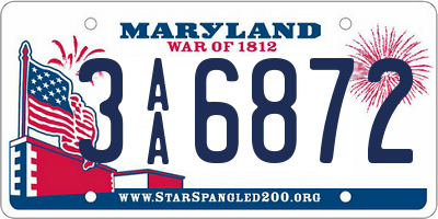 MD license plate 3AA6872