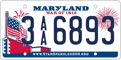 MD license plate 3AA6893