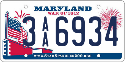 MD license plate 3AA6934