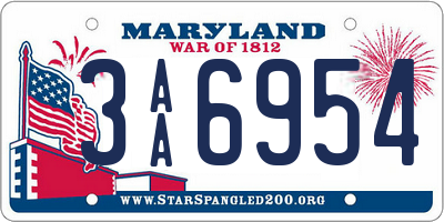 MD license plate 3AA6954