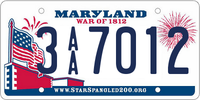 MD license plate 3AA7012