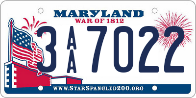 MD license plate 3AA7022