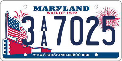 MD license plate 3AA7025