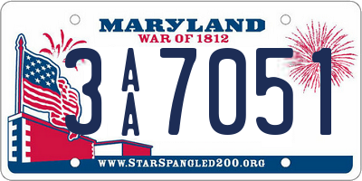 MD license plate 3AA7051