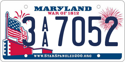 MD license plate 3AA7052
