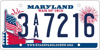 MD license plate 3AA7216