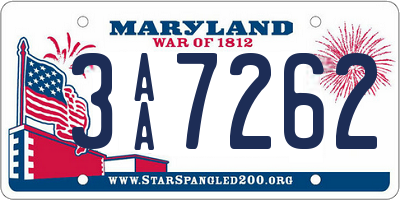MD license plate 3AA7262