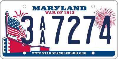 MD license plate 3AA7274