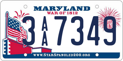 MD license plate 3AA7349