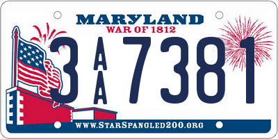 MD license plate 3AA7381