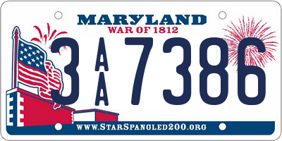 MD license plate 3AA7386