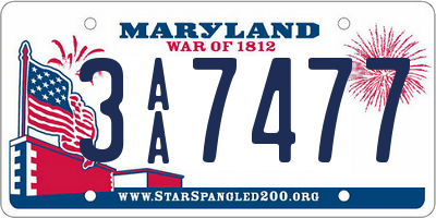 MD license plate 3AA7477