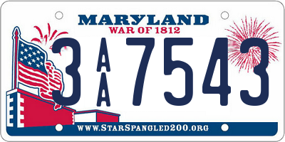 MD license plate 3AA7543