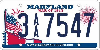 MD license plate 3AA7547