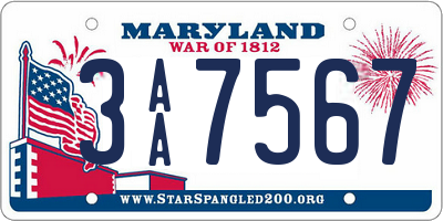 MD license plate 3AA7567