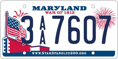 MD license plate 3AA7607