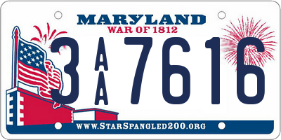 MD license plate 3AA7616