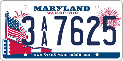 MD license plate 3AA7625