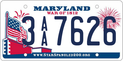 MD license plate 3AA7626