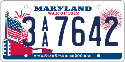 MD license plate 3AA7642