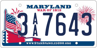 MD license plate 3AA7643