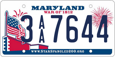 MD license plate 3AA7644