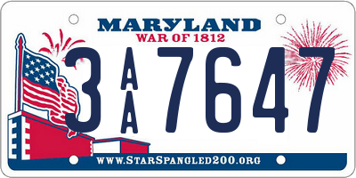 MD license plate 3AA7647