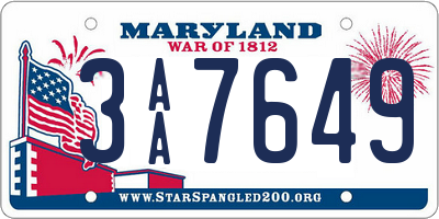 MD license plate 3AA7649