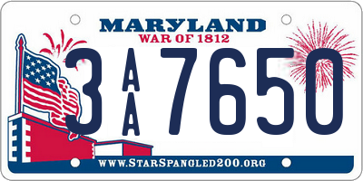 MD license plate 3AA7650