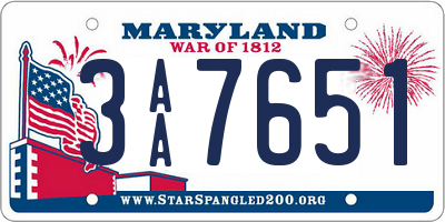 MD license plate 3AA7651