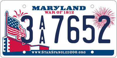 MD license plate 3AA7652