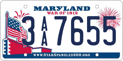 MD license plate 3AA7655