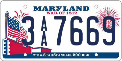 MD license plate 3AA7669