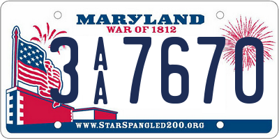 MD license plate 3AA7670