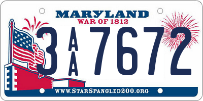 MD license plate 3AA7672