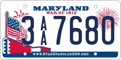 MD license plate 3AA7680