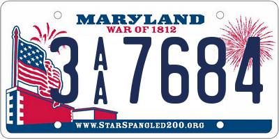 MD license plate 3AA7684