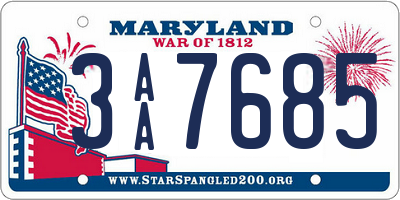 MD license plate 3AA7685