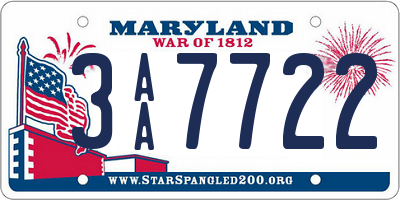 MD license plate 3AA7722