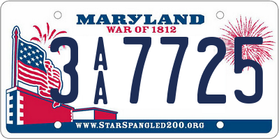 MD license plate 3AA7725