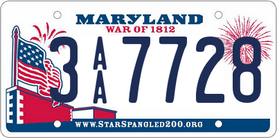 MD license plate 3AA7728