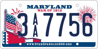 MD license plate 3AA7756