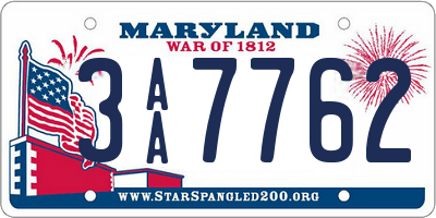 MD license plate 3AA7762