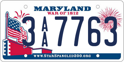 MD license plate 3AA7763