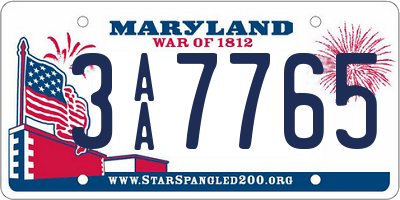 MD license plate 3AA7765