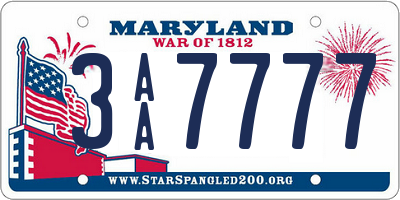 MD license plate 3AA7777