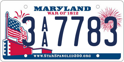 MD license plate 3AA7783