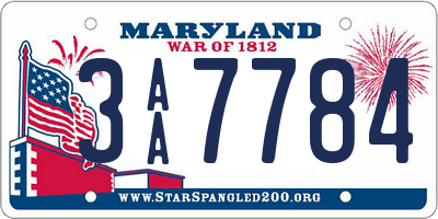 MD license plate 3AA7784