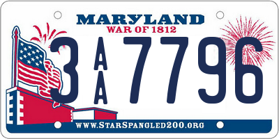 MD license plate 3AA7796